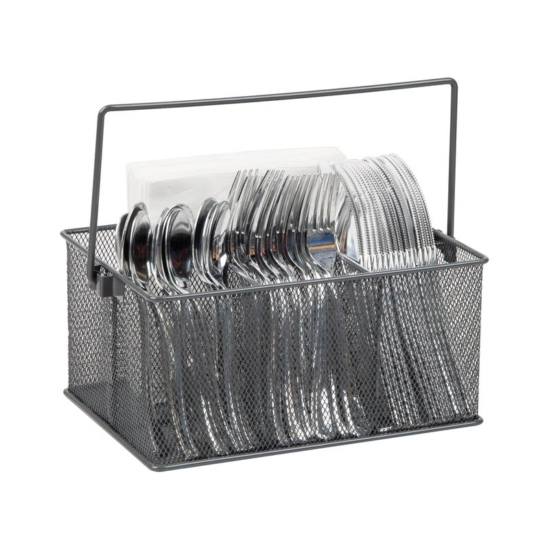 Mind Reader Utensil Holder, Silverware Organizer, Caddy, Cutlery Holder, Kitchen, Metal Mesh, 10"L x 7"W x 4.75"H, Gray - Image 1